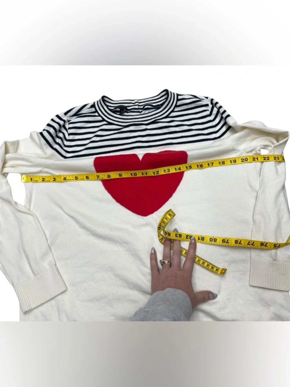 Talbots Cream Sweater with Red Heart and Navy Stripes - Picture 3 of 9